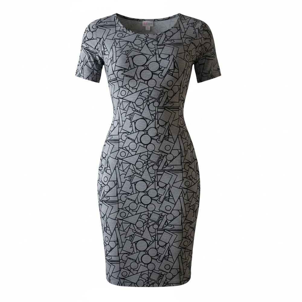 LuLaRoe Julia Dress Black/White Short Sleeve Form Fitting Knee Long Women Sz XXS